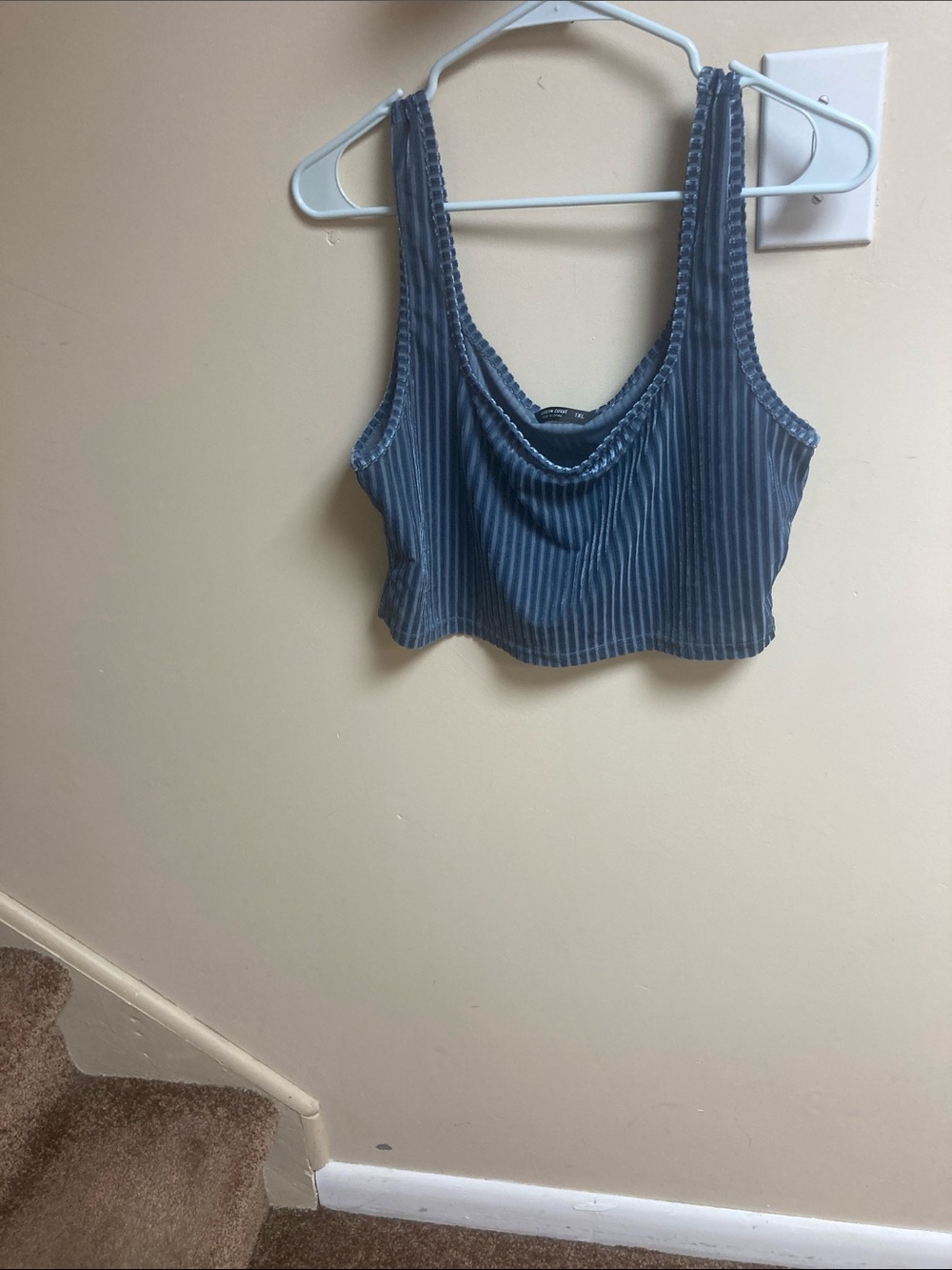Ribbed Scoop Neck Crop Tank Top in Dusty Blue